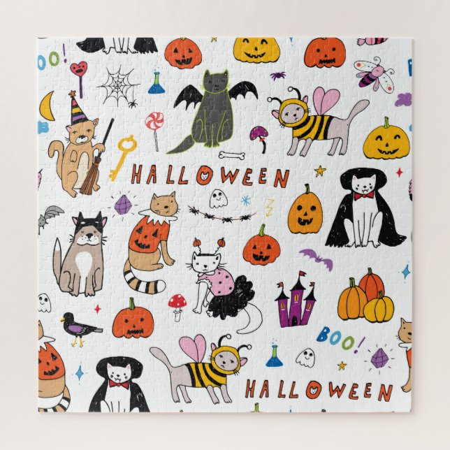 Halloween Cats Vintag Line Muster (Vertikal)