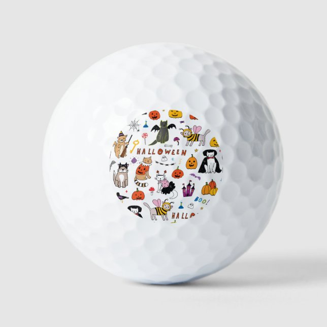 Halloween Cats Vintag Line Muster Golfball (Vorderseite)