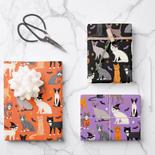 Halloween Cats Wrapping Paper Sheets Geschenkpapier Set (Vorderseite)