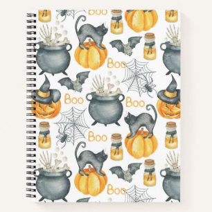 Halloween Cauldron und Cats Muster Notizbuch
