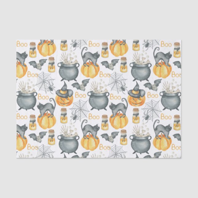 Halloween Cauldron und Cats Muster Seidenpapier (Vorderseite)