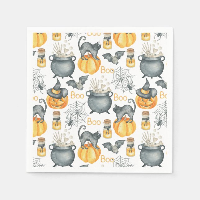 Halloween Cauldron und Cats Muster Serviette (Vorderseite)