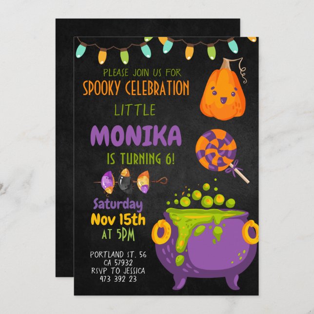 Halloween Cauldron Witch Anniversaire Invitation (Devant / Derrière)