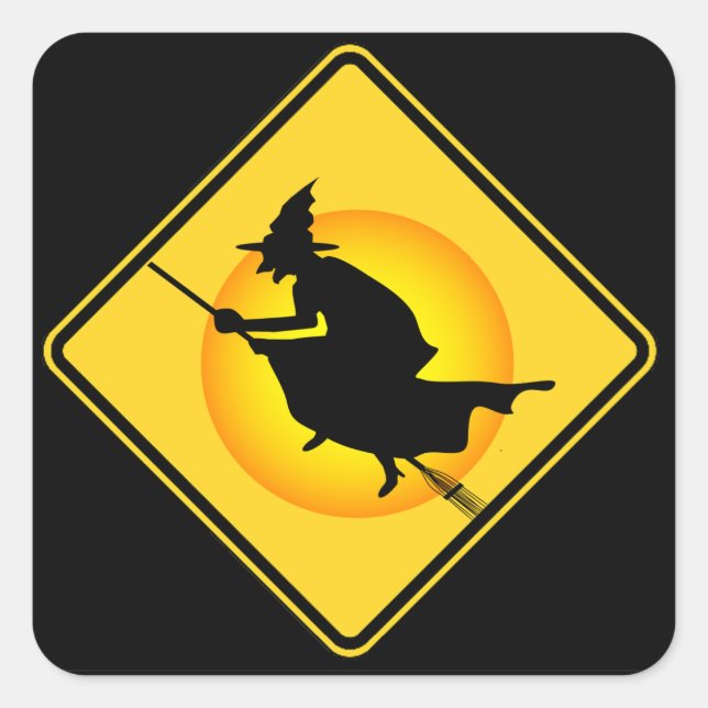 Halloween Caution Hexenkleber Quadratischer Aufkleber (Vorderseite)