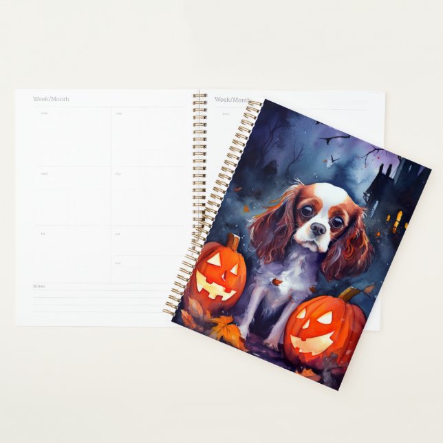 Halloween Cavalier King Charles Citrouille espagno (Devant avec enveloppe)