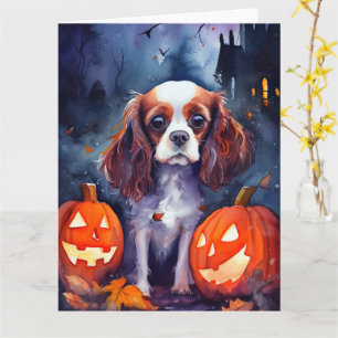 Halloween Cavalier King Charles Spaniel Kürbisse Karte