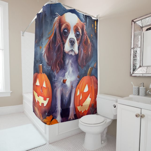 Halloween Cavalier King Charles Spaniel Pumpkins Duschvorhang (Beispiel)