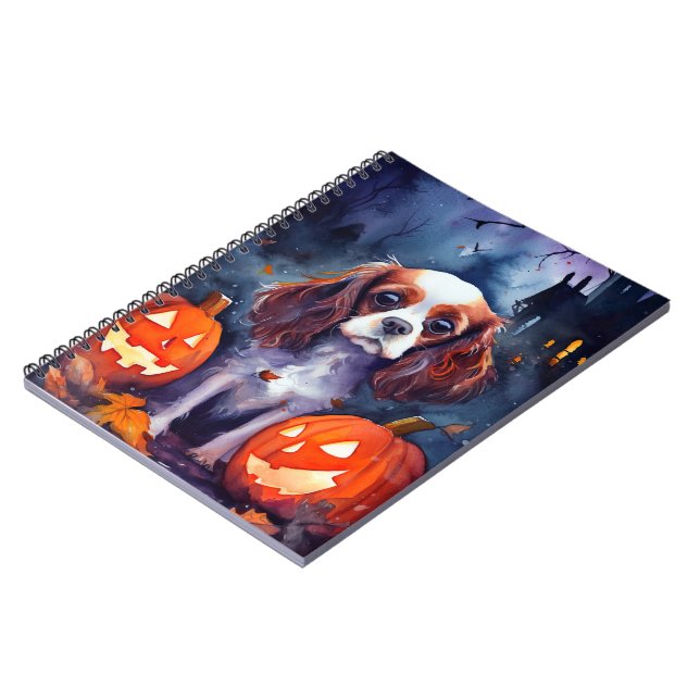 Halloween Cavalier King Charles Spaniel Pumpkins Notizblock (Linke Seite)