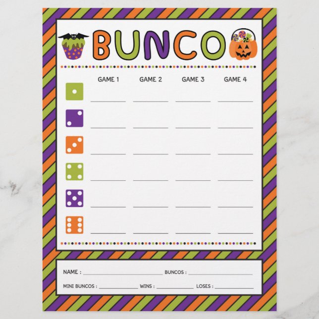 Halloween Celebration Bunco Game Score Card (Vorderseite)