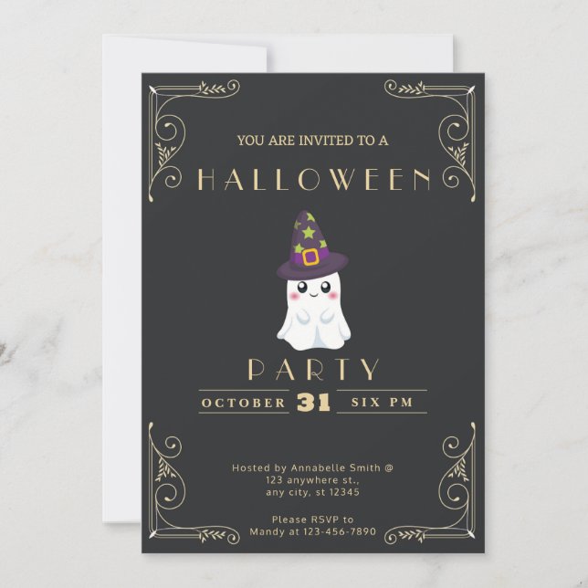 Halloween-Chalkboard Black & Gold Niedlich Ghost S Einladung (Vorderseite)