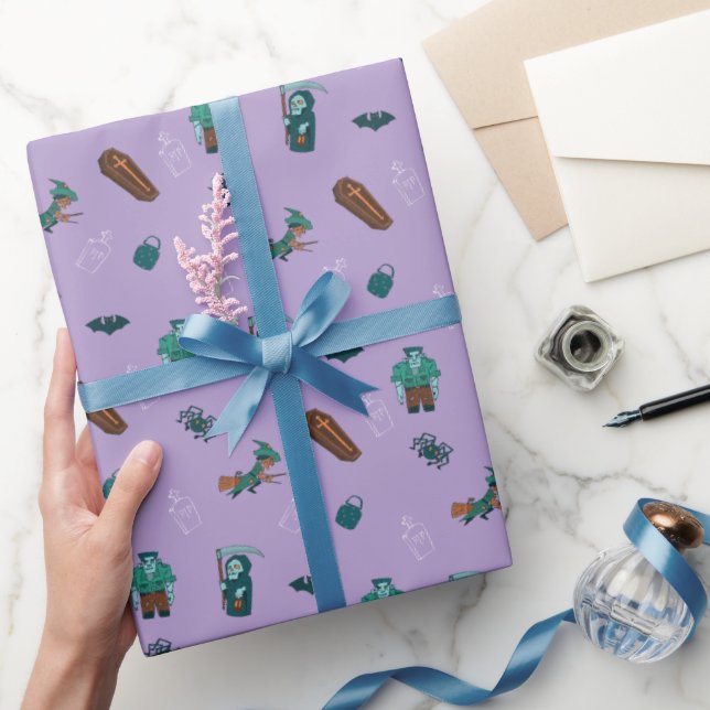 Halloween Character Pattern Geschenkwrap 🦇 🕸️ Geschenkpapier (Schenken)