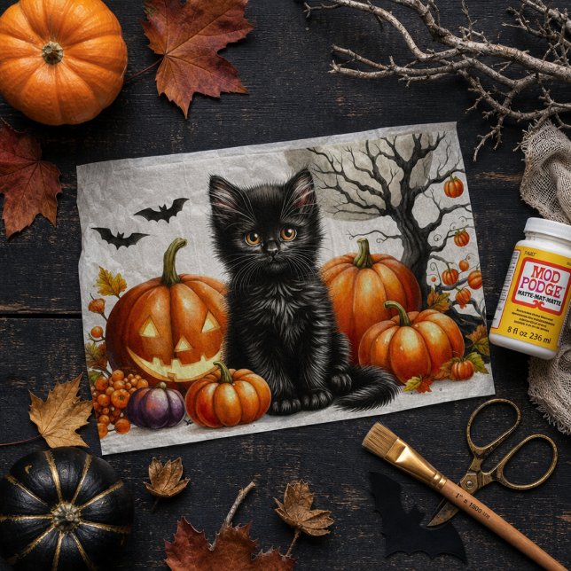 Halloween Chat mit Pumpkins Dekoupage Tissue Seidenpapier (Von Creator hochgeladen)