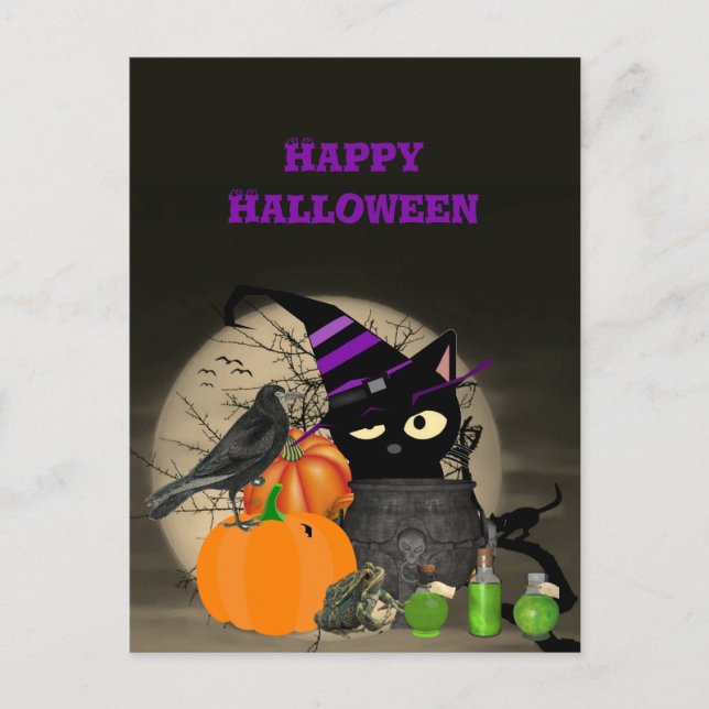 Halloween Chat noir en cuisine pour enfants Carte  (Devant)