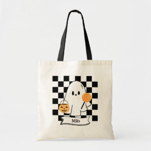 Halloween Checkered Ghost Kids Candy Tote Bag Tragetasche