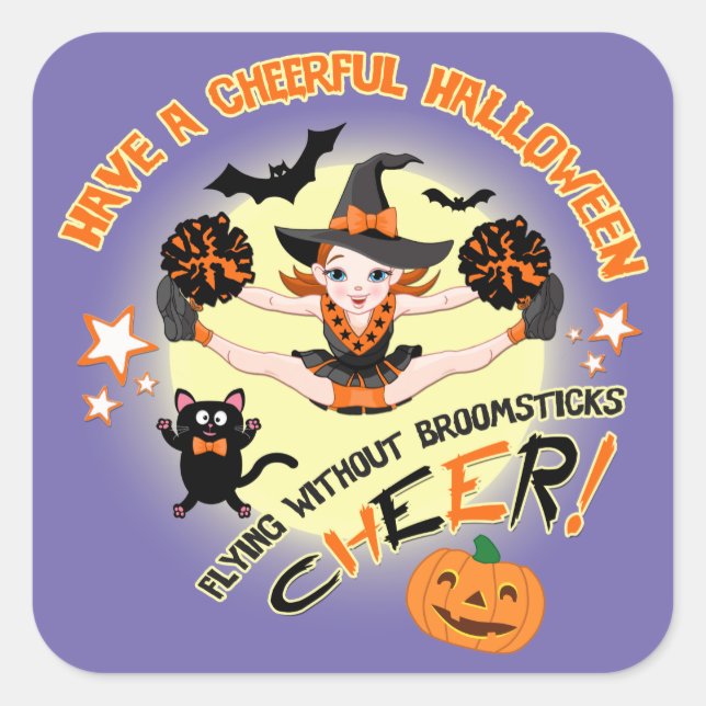 Halloween Cheerleader, Cheer Quadratischer Aufkleber (Vorderseite)