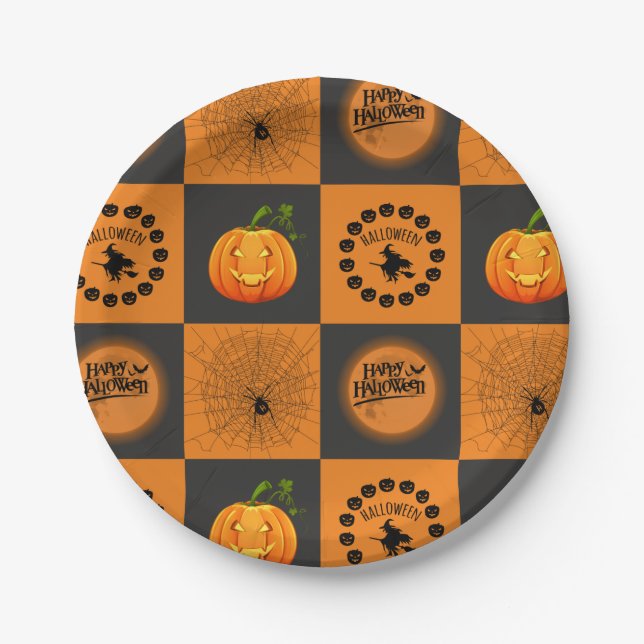 Halloween Chessboard Pappteller (Vorderseite)