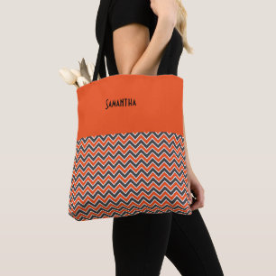 Halloween Chevron Bold Orange Schwarz Weiß Name Tasche