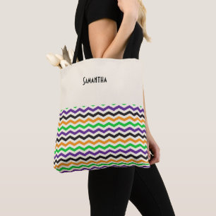 Halloween Chevron Grün Lila Schwarz Orange Name Tasche