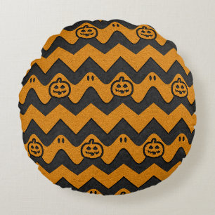 Halloween-Chevron-Muster mit Geistern und Kürbisse Rundes Kissen