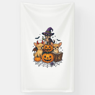 Halloween Chihuahua Hunde Kürbisse Hexenhut Zauber Banner