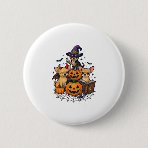 Halloween Chihuahua Hunde Kürbisse Hexenhut Zauber Button