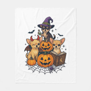 Halloween Chihuahua Hunde Kürbisse Hexenhut Zauber Fleecedecke