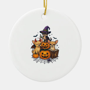Halloween Chihuahua Hunde Kürbisse Hexenhut Zauber Keramik Ornament