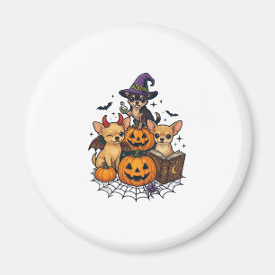 Halloween Chihuahua Hunde Kürbisse Hexenhut Zauber Magnet