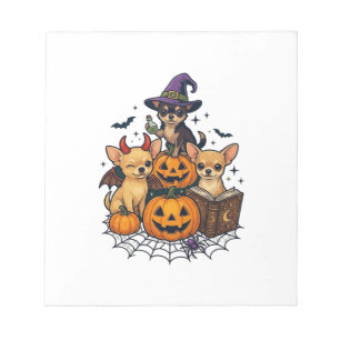 Halloween Chihuahua Hunde Kürbisse Hexenhut Zauber Notizblock
