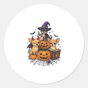 Halloween Chihuahua Hunde Kürbisse Hexenhut Zauber Runder Aufkleber