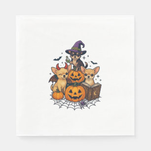 Halloween Chihuahua Hunde Kürbisse Hexenhut Zauber Serviette