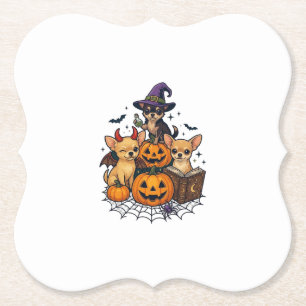 Halloween Chihuahua Hunde Kürbisse Hexenhut Zauber Untersetzer