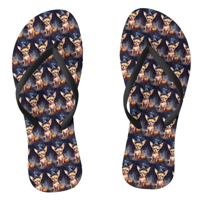 Halloween chihuahua mit Pumpkins Beängstigend Flip Flops (Fußbett)