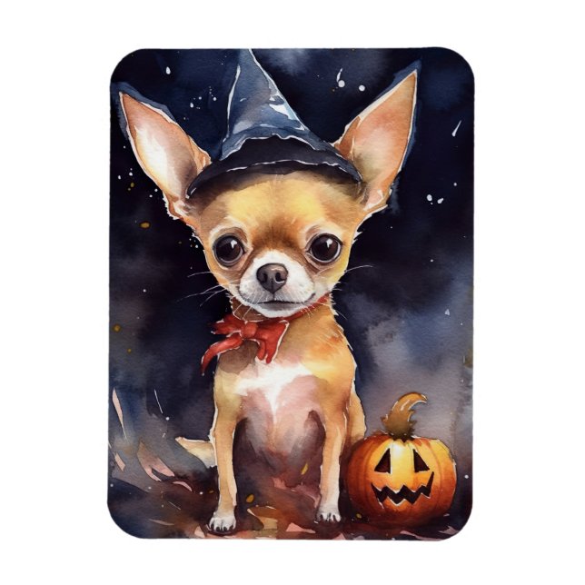 Halloween chihuahua mit Pumpkins Beängstigend Magnet (Vertikal)