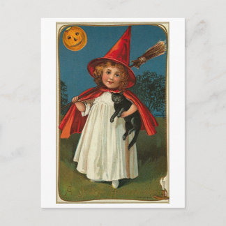 Halloween Child and Black Cat Postkarte
