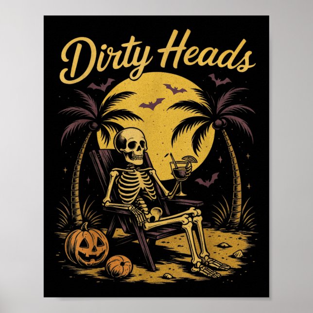 Halloween Chill Skeleton Dirty Heads Retro For Men Poster (Vorne)