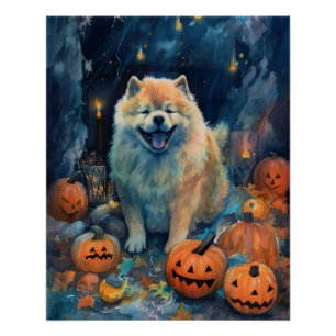 Halloween Chow Chow mit Pumpkins Beängstigend Poster