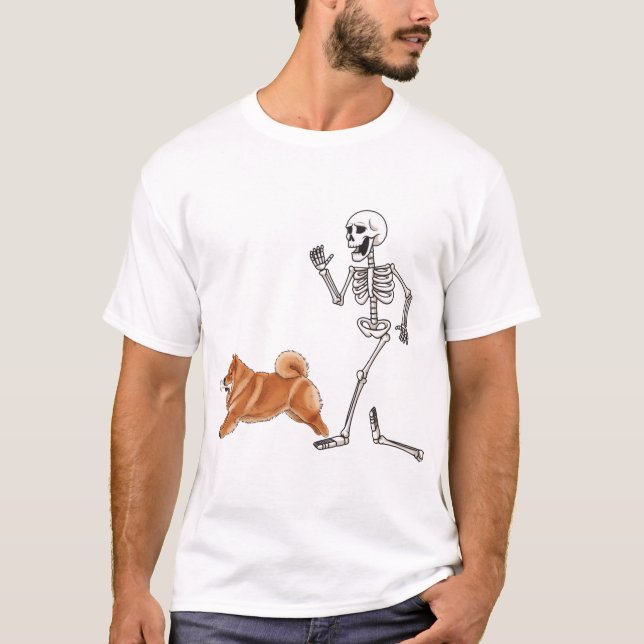 Halloween Chow Chow und Skelett Langschläfchen T-Shirt (Vorderseite)