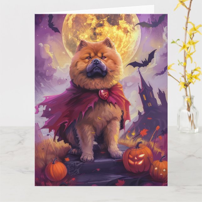 Halloween Chow Chow Vampire Pumpkins Beängstigend Karte (Gelbe Blume)
