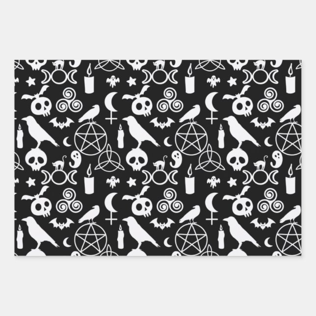 Halloween Christmas Witchy Occult Gothic Pattern Geschenkpapier Set (Vorderseite)