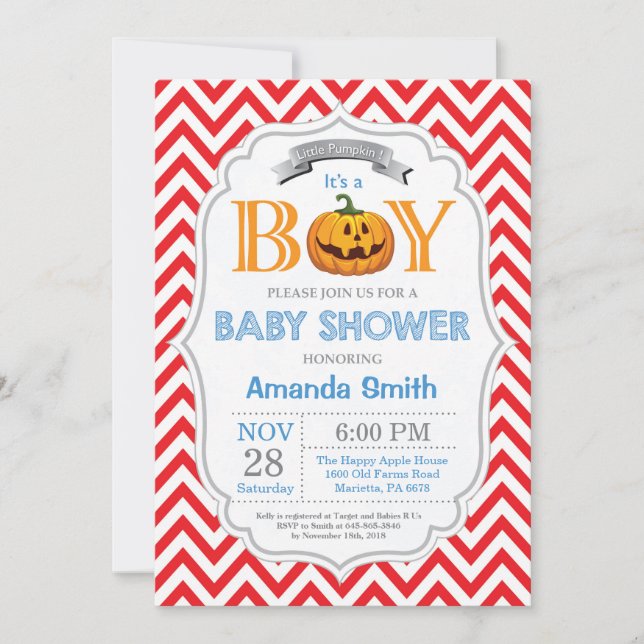 Halloween Citrouille Baby shower Invitation garçon (Devant)