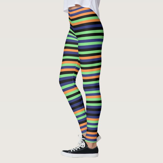 Halloween Citrouille Orange noir Leggings rayés (Gauche)
