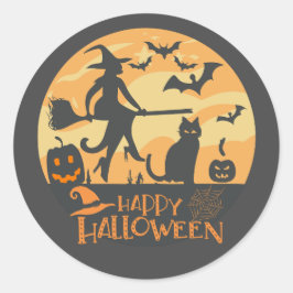 Halloween City und Black Cats Runder Aufkleber