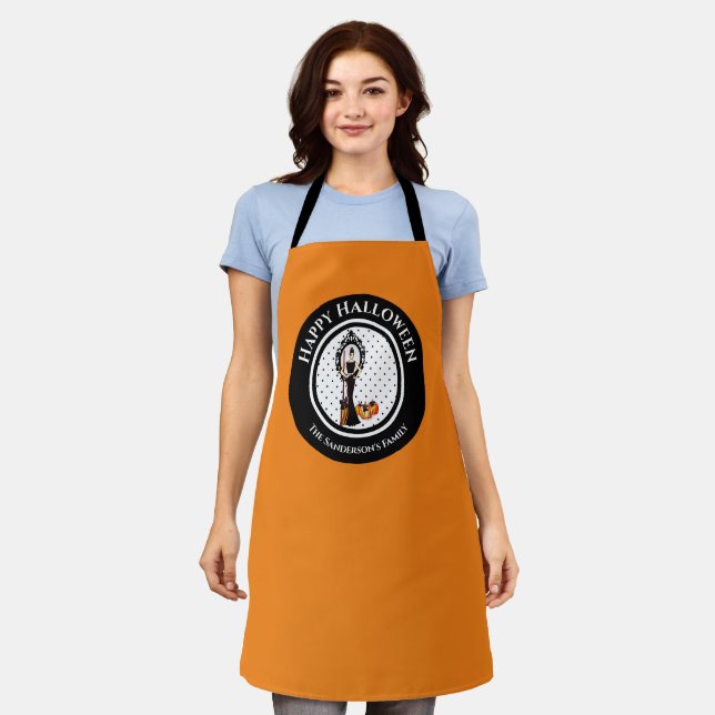 Halloween Classic Elegant Black Dress Orange Schürze (Getragen)