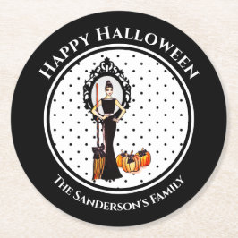 Halloween Classic Elegant Black Dress Polka Dots Runder Pappuntersetzer