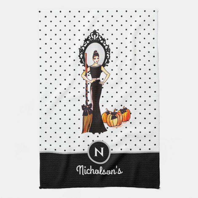 Halloween Classic Elegant Long Black Dress Fashion Geschirrtuch (Vertikal)