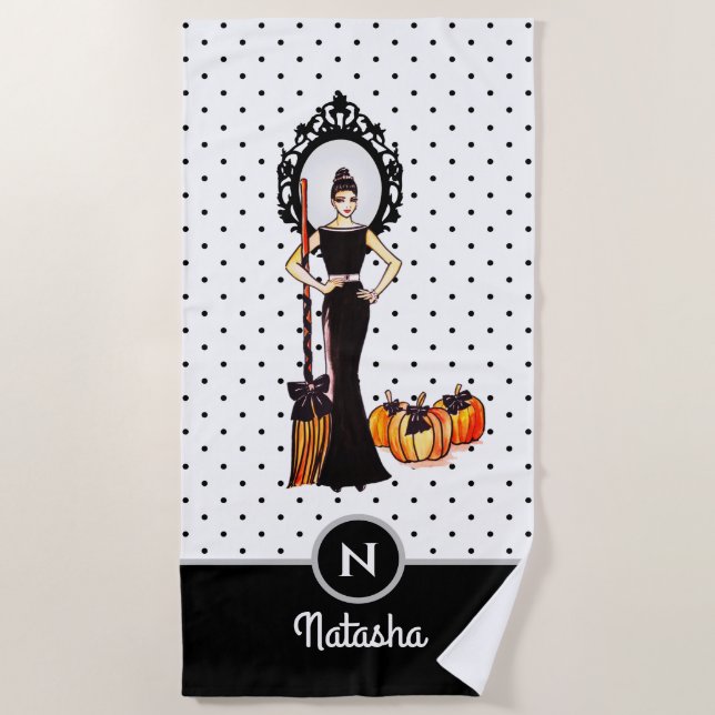 Halloween Classic Elegant Long Black Dress Fashion Strandtuch (Vorderseite)