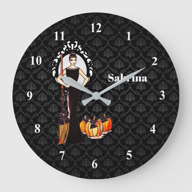 Halloween Classic Elegant Long Black Dress Große Wanduhr (Vorderseite)