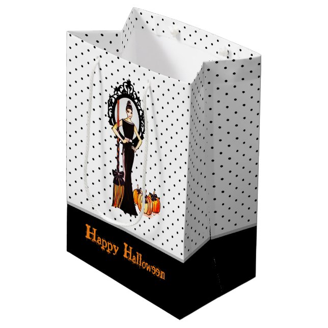 Halloween Classic Elegant Long Black Dress Mittlere Geschenktüte (Vorderseite Schrägansicht)