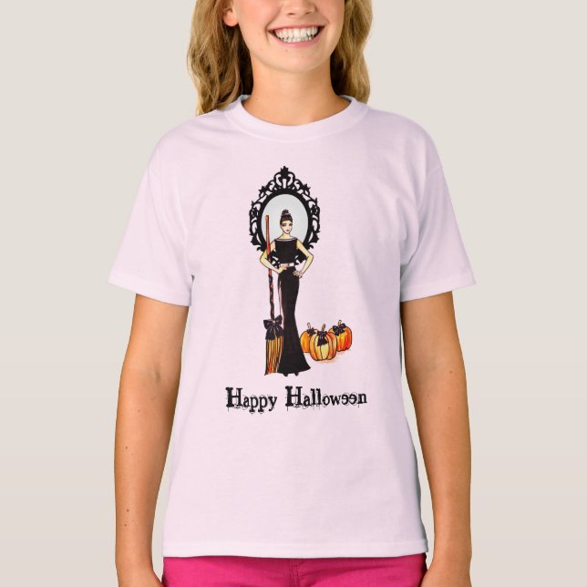 Halloween Classic Elegant Long Black Dress T-Shirt (Vorderseite)